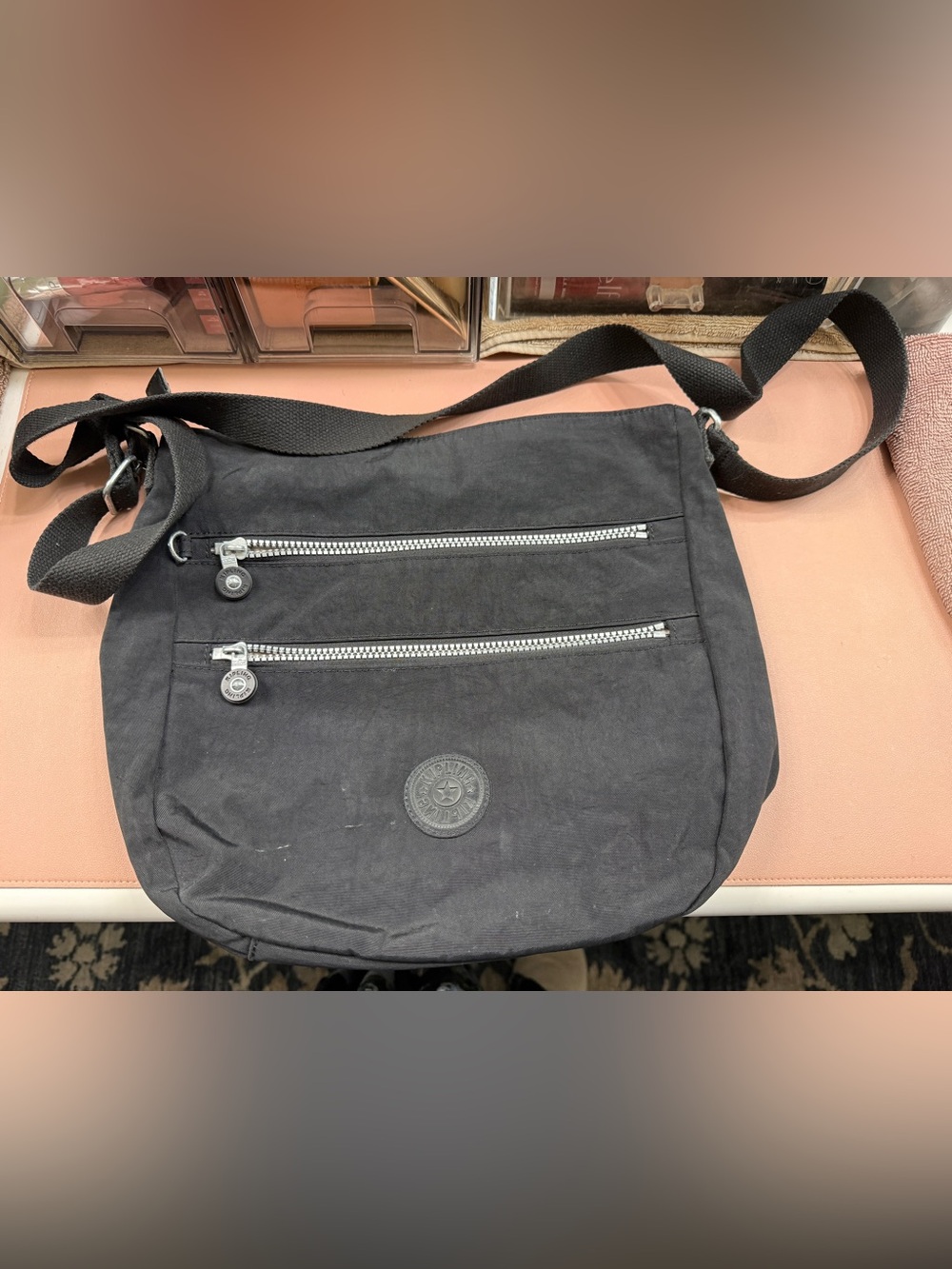 Kipling Black Nylon Crossbody Messenger Bag